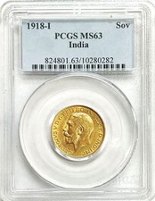 1918 I GOLD INDIA I SOVEREIGN KING GEORGE V COIN PCGS MINT STATE 63