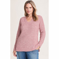 Pure Jill Women Large Long Sleeve Open Knit Tunic Shirt Pink Coastal Casual Luxe