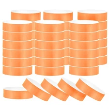 200 Pack Paper Wristbands for Events, Neon Wrist Bands Fluorescent Orange