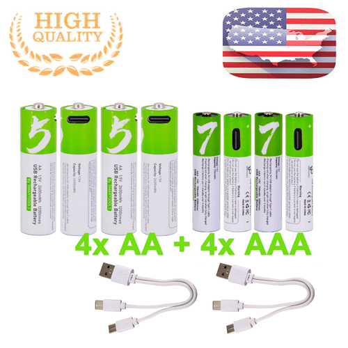 Lot 750/2600mWh AAA AA Battery W/ Type-C USB Rechargeable Lithium ion Batteries - Picture 22 of 34
