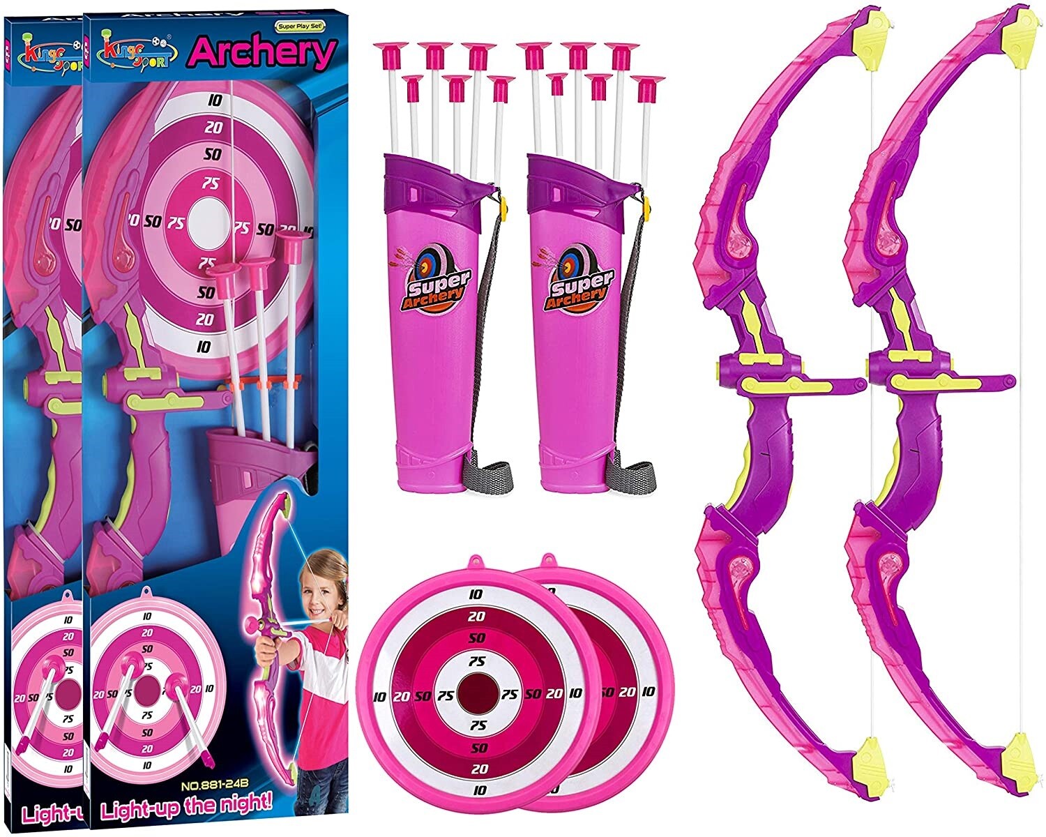 AZToys 881-24B6X2 Archery 2 Pack Combo Set - New Version, Upgrade to 6 Arrows