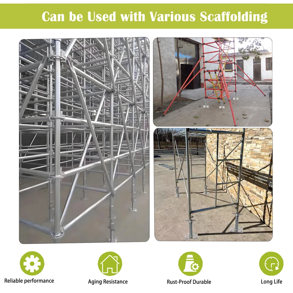 4 Piezas Gatos Niveladores Ajustables 18" Andamio Tornillo Sólido Gato con Placa Base - Imagen 4 de 4