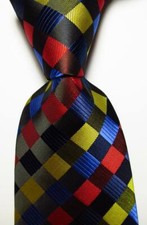 New Classic Checks Red Black Blue Yellow JACQUARD WOVEN Silk Men's Tie Necktie