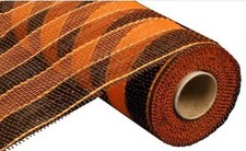 Deco Poly Mesh Ribbon: Black and Orange Striped - 21 Inches x 10 Yards 30 Feet 