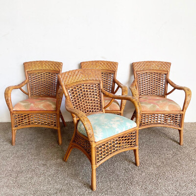 Boho Chic Bamboo Rattan and Wicker Dining Arm Chairs