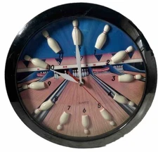Vintage Shontek Bowling Alley 11" Quartz Wall Clock Tested Works