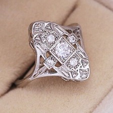 Elegant 925 Sterling Silver White Topaz Charm Wedding Engagement Ring Size 7