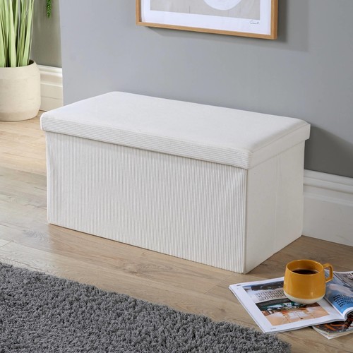 Storage Ottoman Cream Corduroy Fabric Large Folding Solid Space Saving Furniture - Picture 1 of 8