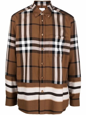 Burberry Check Stripe Cotton Flannel Shirt Size XS