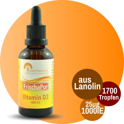 LebeFrischa natürliche Vitamin D3 Tropfen 50ml aus Lanolin 1000 I.E. hochdosiert