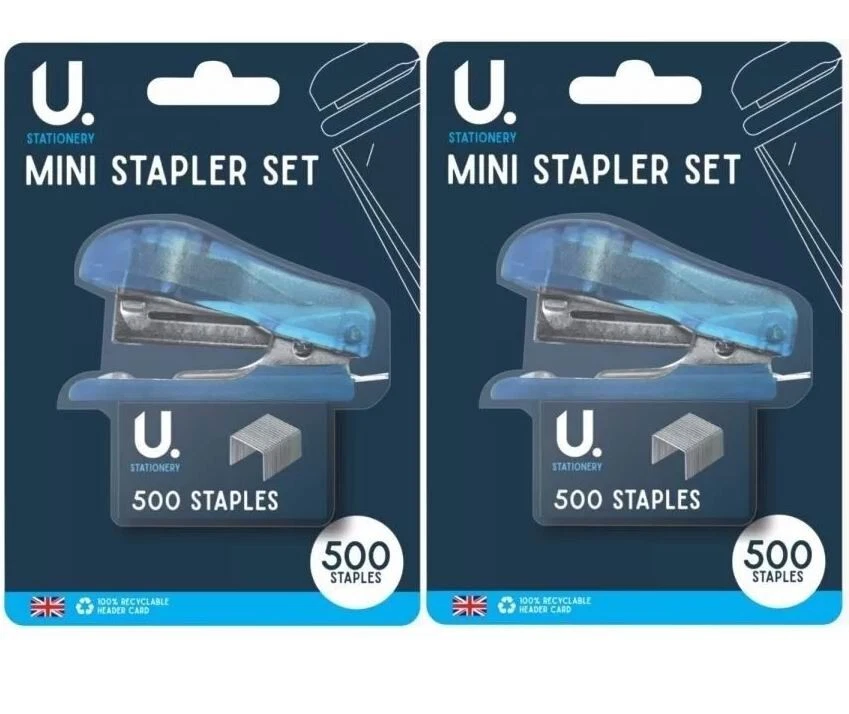 2x MINI BLUE STAPLERS + 1000 STAPLES School Desk Stationery Paper Organiser Set - Picture 1 of 4