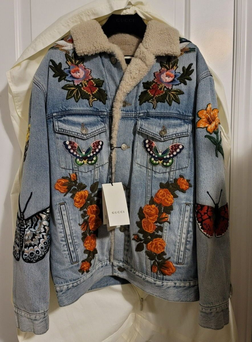 champion Undertrykkelse skab GUCCI sz IT 44 US XS Mens Embroidered Denim Jacket with Shearling RRP 8000  CAD | eBay