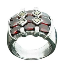 Sterling Silver 9 Oval Cubic Zirconia w/ 4 Marcasite Ring