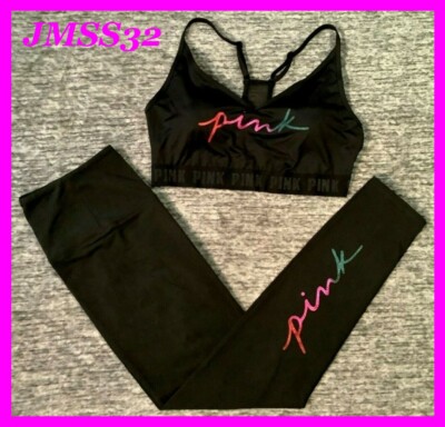 Victoria's Secret Pink Bling Ombre Rainbow Ultimate Bra + Leggings Set L L-DD XL