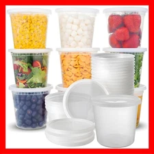 Container 24 oz Round Clear Plastic Deli Food Soup Restaurant Storage W/ Lids