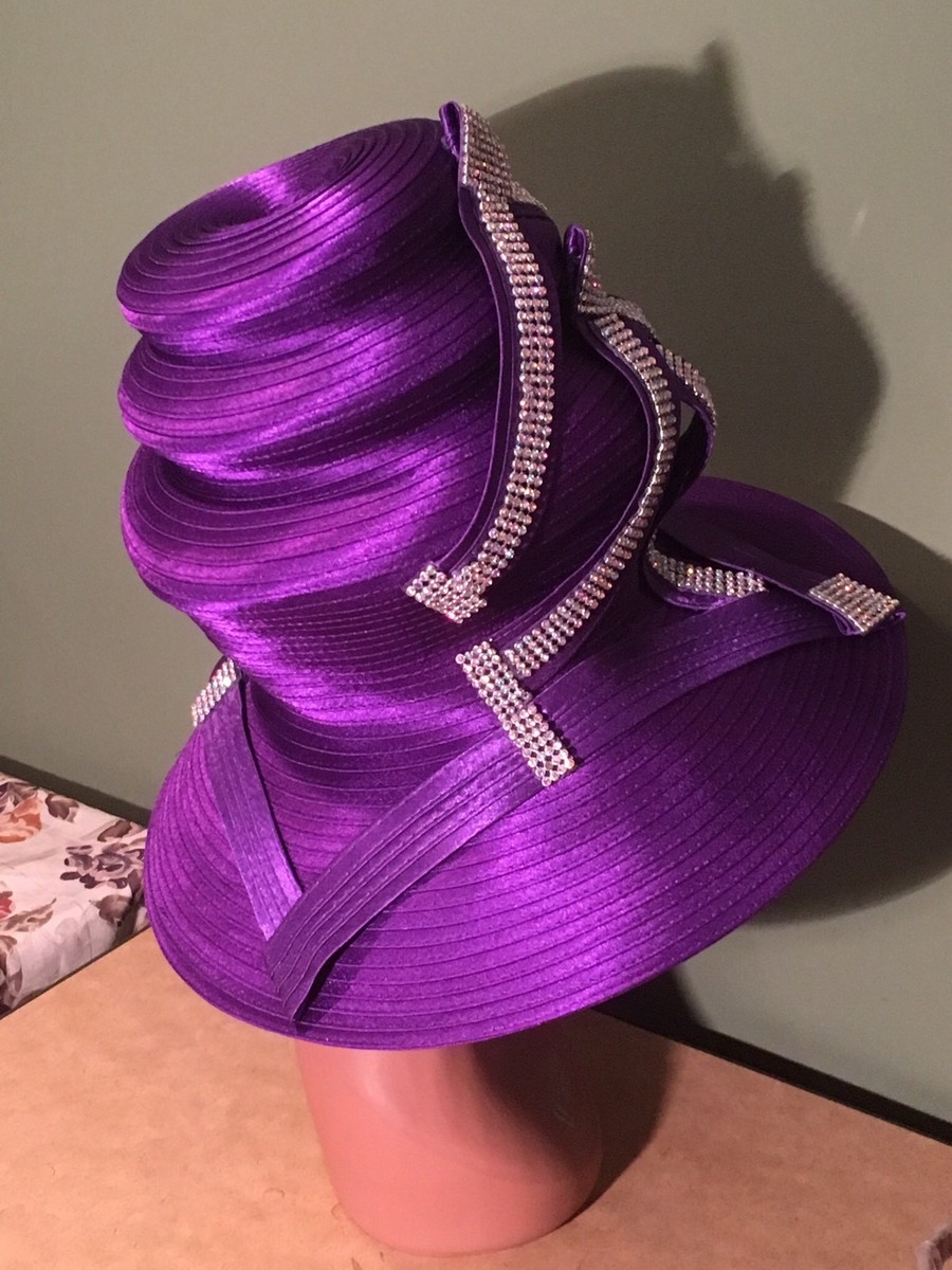 Lovely! NEW CHARM NY Purple RHINESTONE CHURCH HAT BLING  display picture 3