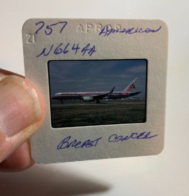 757 BREAST CANCER american AIRPLANE fly 35mm SLIDE plane AIRLINES aircraft #537