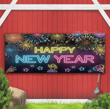 Neon Happy New Year Banner Colorful Backdrop Decorations 2025