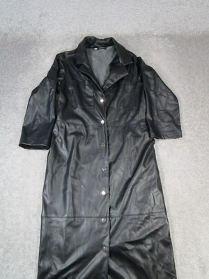 Zara Trench Coat Womens Medium Black Faux Leather
