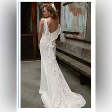 Galina style MB3491 Ivory chiffon wedding gown with ruffle and lace