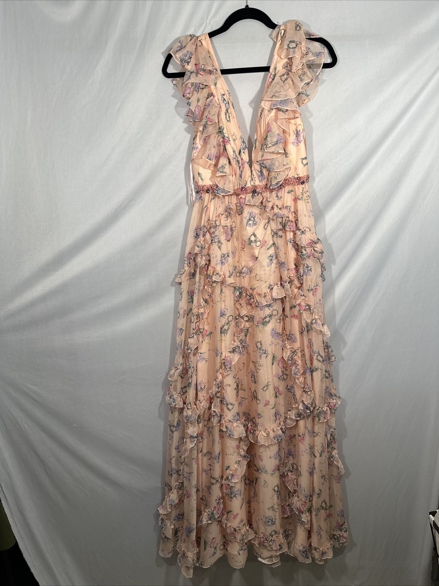 NEW $598 Mac Duggal [ 2 ] Ruffled Floral Print Cap Sleeve