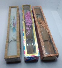 3 Asian Chinese Japanese Folding Hand Held Fans w/Tassel Design Vintage Bamboo.