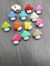 15mm Toadstool Mushroom Buttons in Assorted Colours in Packs of 10 and 20
