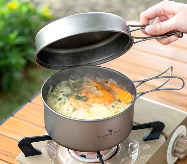 Boundless Voyage Titanium Camping Cookware Set - 1200ml Pot & 500ml Pan - Image 3 of 4