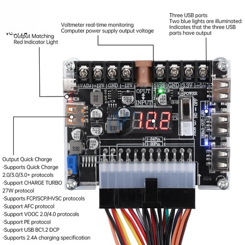 20Pin 24Pin ATX Power Adapter Board PD2.0 PD3.0 Adjustable Power Supply Breakout - 第 4/23 張圖片