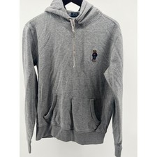 Polo Ralph Lauren Grey Hoodie Bear Logo Pullover Sweatshirt Size S