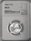 1946-D  25C WASHINGTON SILVER QUARTER "DENVER MINT" NGC MS65 #8343474-037