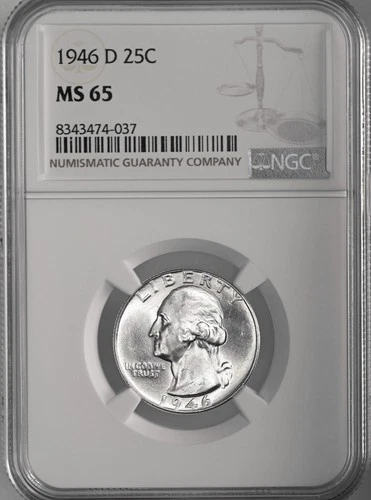 1946-D  25C WASHINGTON SILVER QUARTER "DENVER MINT" NGC MS65 #8343474-037