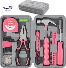 Tool Set 25Pc Pink Household DIY Tool Kit for Women. Small Mini Tool Box Set of