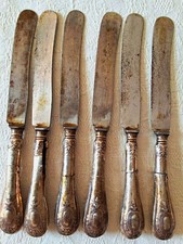 6x Tafelmesser Antik 800 Silber mit graviertem Ornamentgriff, teils besch&auml;digt