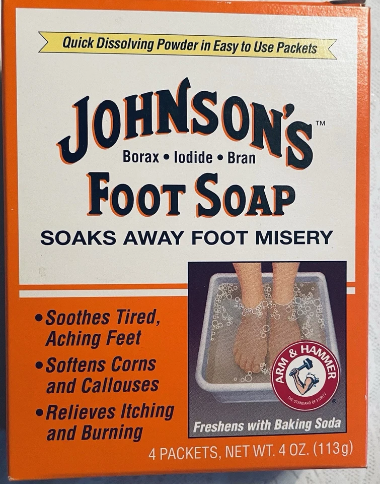 Jabón en polvo para pies Johnson’s. Mark & Hammer. Soaks Away Foot Misery. Paquete de 4x 1 oz Foto 3 de 4