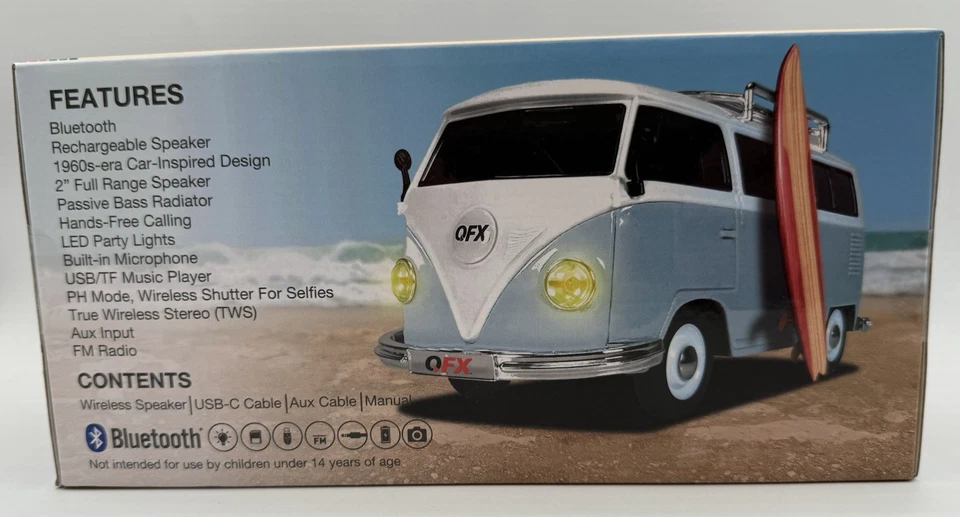 BJ-1961 Volkswagen Type Van Bluetooth Speaker LED Headlights Wireless FM QFX - Image 4 of 4