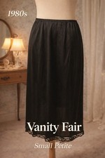 Vintage Vanity Fair Black Half Slip Nylon Lace Hem Small USA 1980s Sheer Flowy