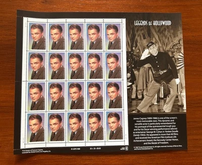1998 Legends Of Hollywood JAMES CAGNEY Foglio Di 20 Francobolli - Bild 1 von 2