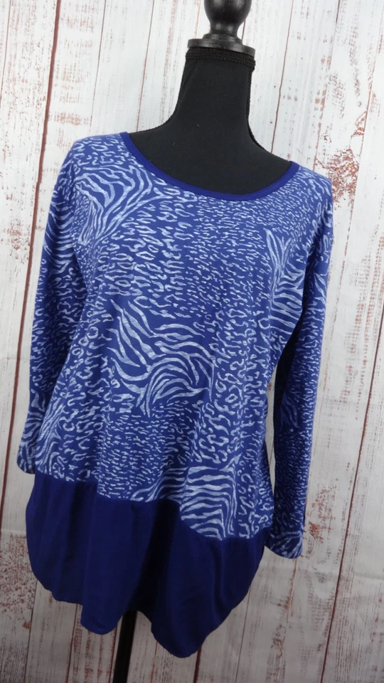 Fresh Produce Tunic Top Womens X-Large Mod Wife Cotton Long Sleeve Hi-Low Blue - Image 4 of 4