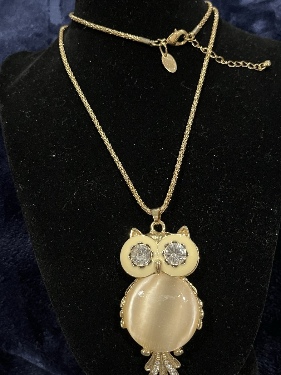 Betsey Johnson Rhinestone Jelly Belly Owl Pendant Necklace/ Read Description View 2
