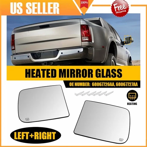 For 2009-2022 RAM Upper Mirror Towing Glass Heated Driver+Passenger Side