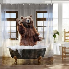 Funny Shower Curtain Cute Animal in The Bathtub 72"W x 60"L Pack of 1 Bear