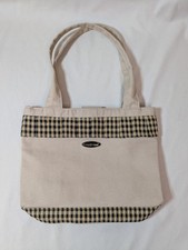 Longaberger Purse Homestead Market Tan Canvas Tote Bag with Check Ruffle