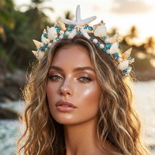 Seashell Mermaid Crown Pearl Beach Hair Piece Bridal Starfish Headband for Women