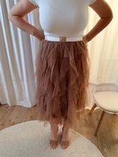 🎀 Romantik Maxi Tüll Volant Stufen Rock 42 44 46 XL 2XL 3XL Party taupe