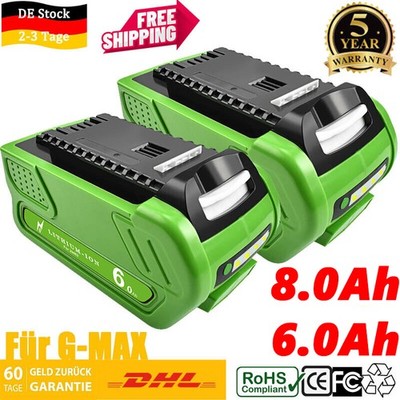 2x 8.0AH 40V Power Li-Ion Akku Für Greenworks G-MAX 40Volt 29462 29472 29727 DHL