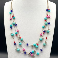 Vintage Contemporary Multicolor Lobster Chain Turquoise Triple Strand Beaded Y2K