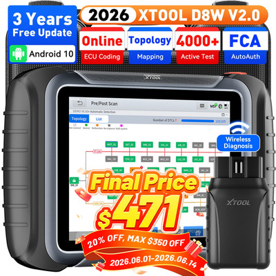 XTOOL D8W V2.0 Wireless FCA OBD2 Scanner Bi-directional Scan Tool Key Programmer