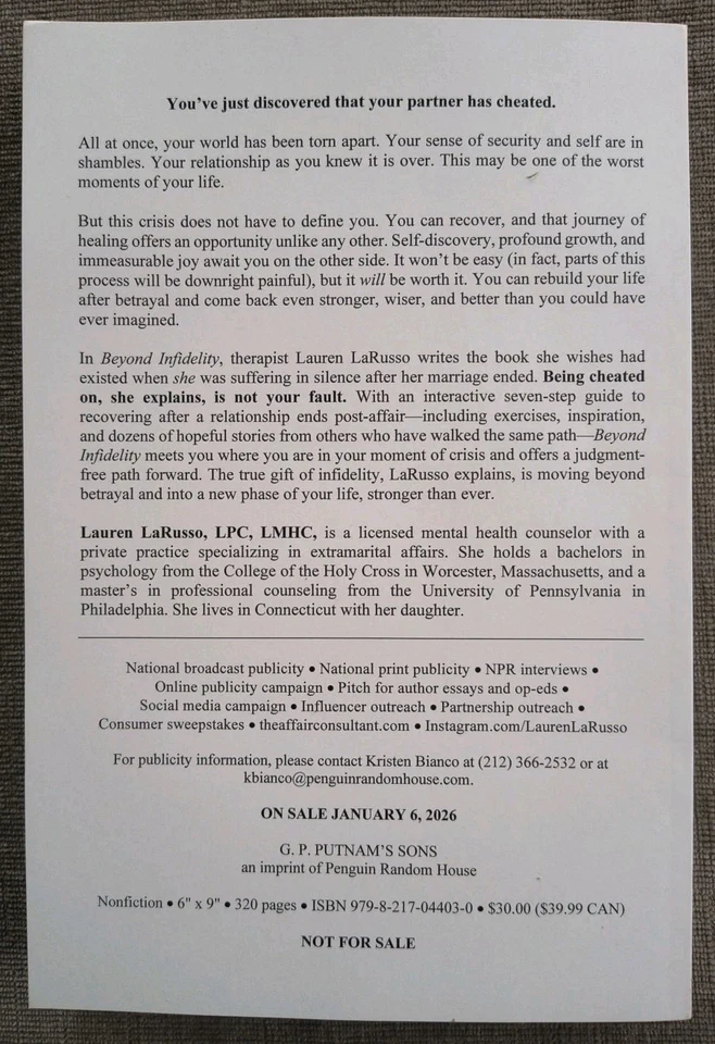Beyond Infidelity How to Lauren LaRusso 1/26 NEW ARC Relationship Healing Book - Image 2 of 4