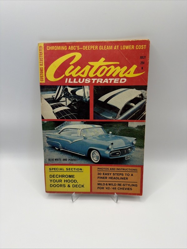 Vintage July 1961 Customs Illustrated Magazine Dechrome Hood 42-48 Chevies